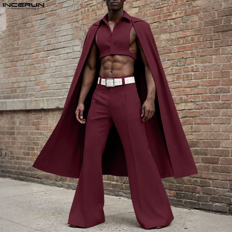 Men'S Fashion Color - INCERUN Herren-Sets Einfarbig Revers Ärmellos Unregelmäßiger