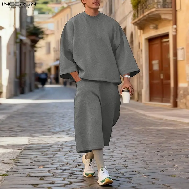 Men'S Fashion Color - INCERUN Herren-Sets, einfarbig, lockere Kapuzenpullover mit
