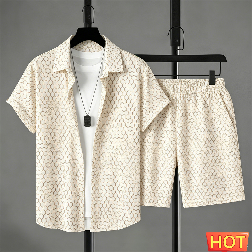 Men'S Fashion Color - Sommer-Outfit Herren Hemd-Set Farbverlauf Freizeit-Hemd-Set Einfarbiges
