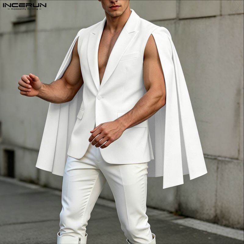 Mens Fashion Poncho - INCERUN Herren Unregelmäßiger Blazer Einfarbiger Umhang