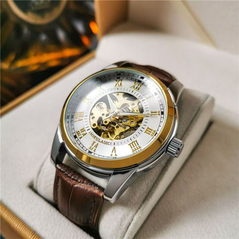 Mens Fashion Young - Elegante automatische mechanische Herrenuhr mit Skelett-Design