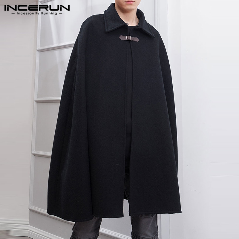 Mens Fashion Poncho - Mode männer Mantel Mäntel Revers Einfarbig