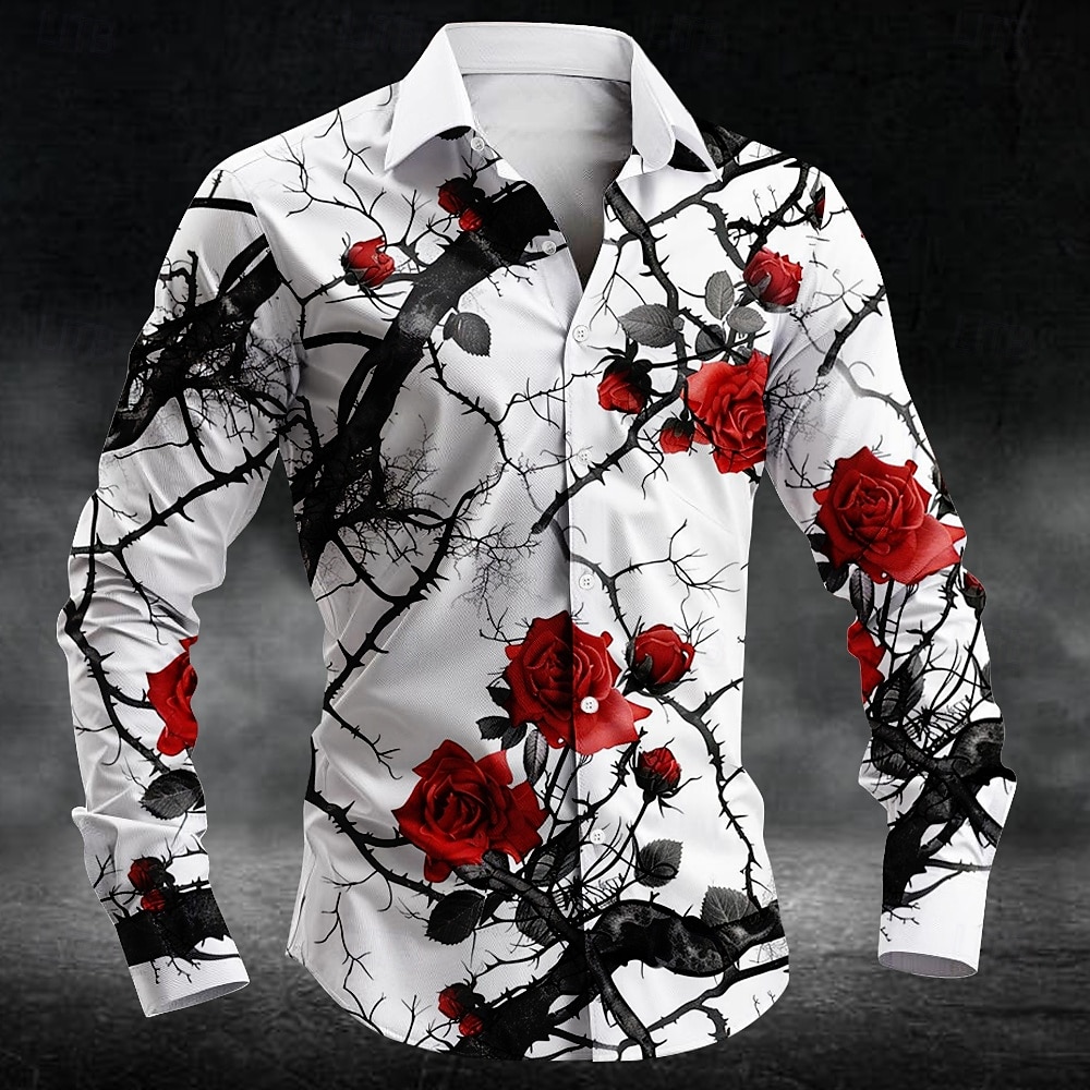 Mens Fashion Style - Modisches Pflaumenblütenmuster 3D-Druck Herren Langarmhemden Kunsthemd