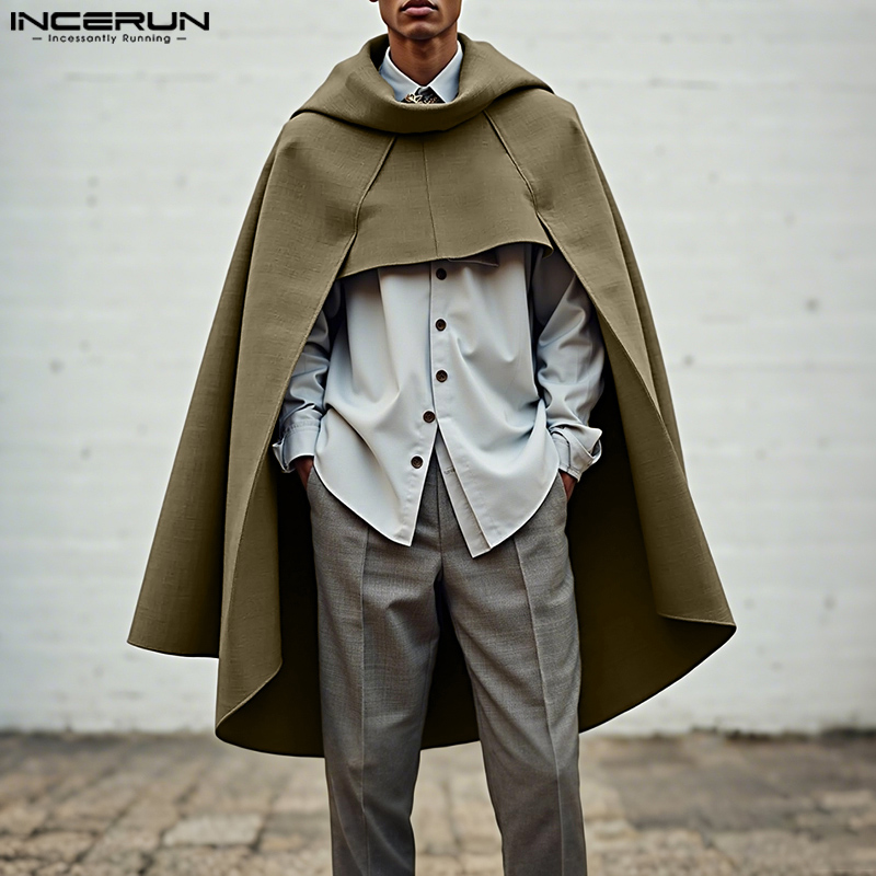Mens Fashion Poncho - INCERUN Männer Mantel Cape Einfarbig Lose